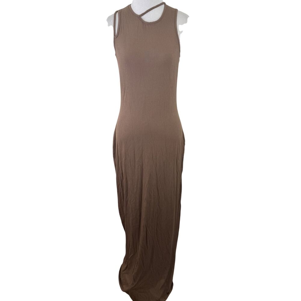 Skims Soft Ribbed Cutout Long Bodycon Maxi Dress Brown Oxide NWT Size XL